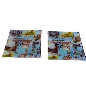 Set 2- Postcard Photos Glass Plates Reverse Decorated Italy France Fringe 8"